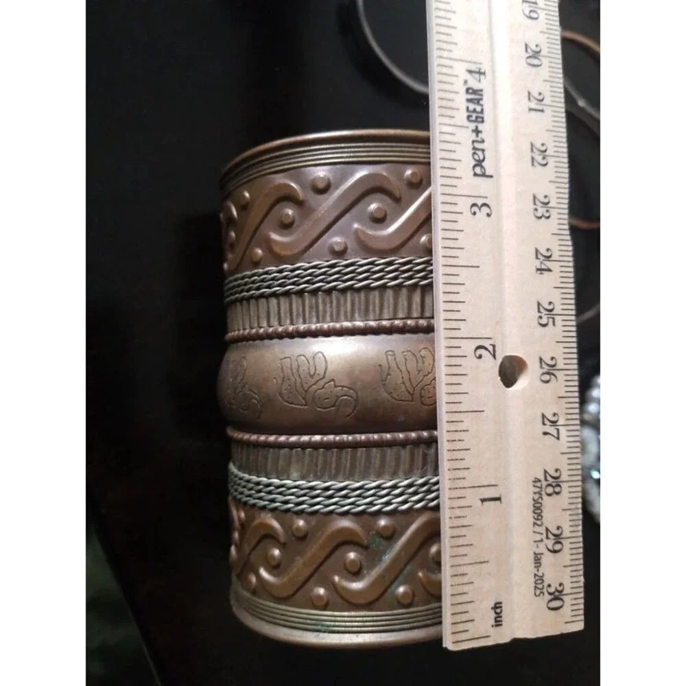 Vintage wide pure brass mixed metal cuff bracelet